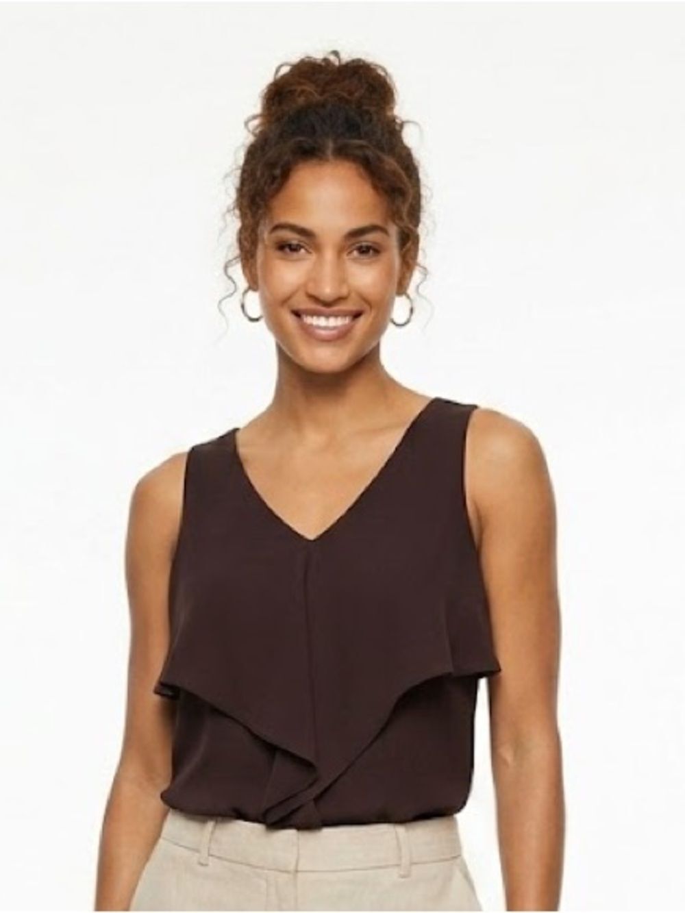 Alfani Women's Sleeveless V-Neck Ruffle Top Size 4